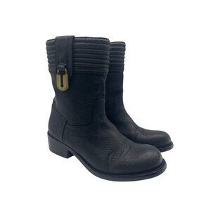 MARC JACOBS logo LOCK black leather biker riding FLAT ANKLE BOOTS Size 8